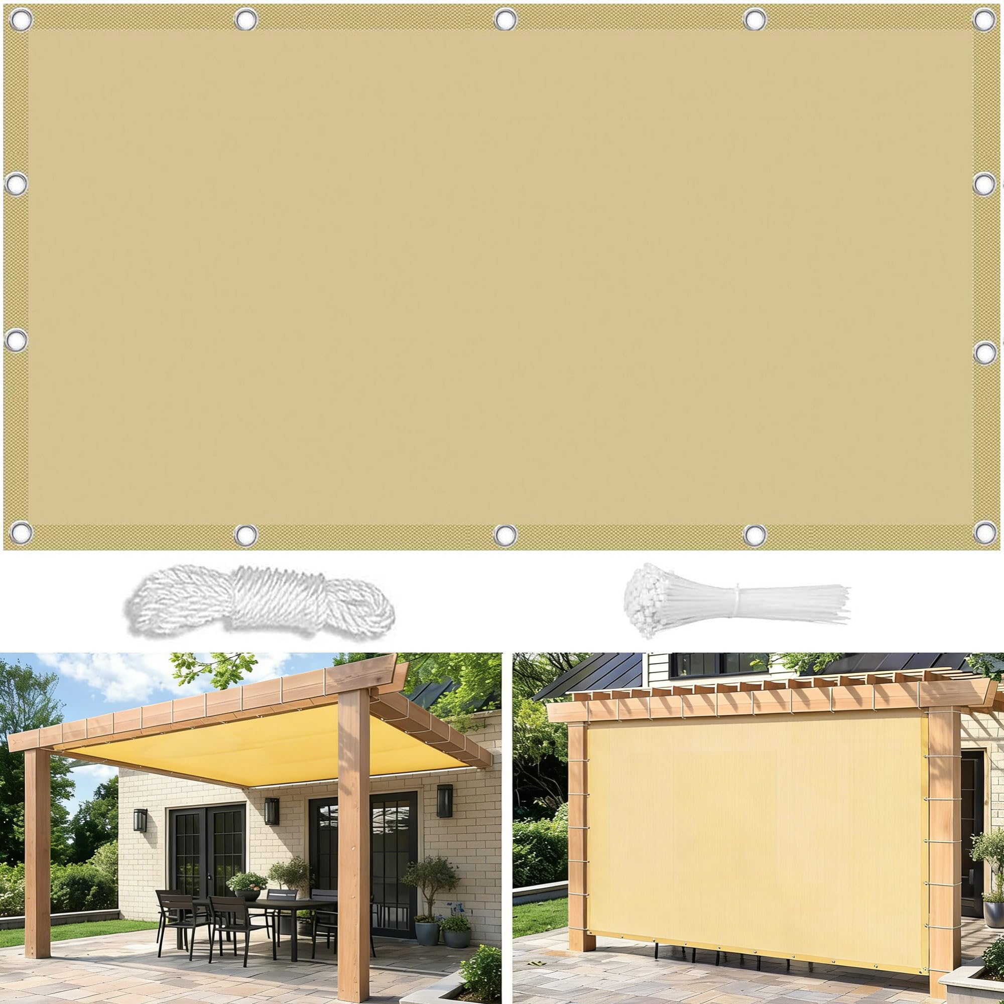 Sun Shade Sail 2x3M Waterproof Rectangle Shade Cloth PES Awning Canopy 95% UV Block With Rope Outdoor Patio Party Awning Cloth Weather Resistant Durable Garden Shade Sail Sand