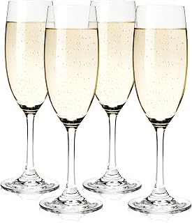 True Cuvée Champagne Flutes, Elegant Champagne Glasses Gift Set, Perfect for Sparkling Wine, Prosecco, Mocktails, Wedding Gifts, Housewarming, Home Bar Accessories, 7 oz, Set of 4