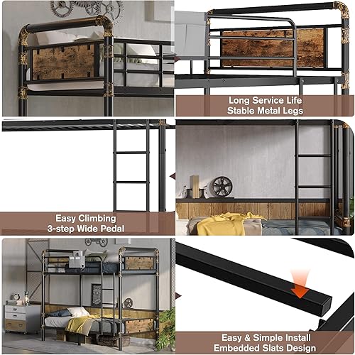 Miniatura 8 de Litera de metal 2 en 1 individual sobre individual, literas convertibles de tamaño individual en 2 camas individuales individuales para niños y