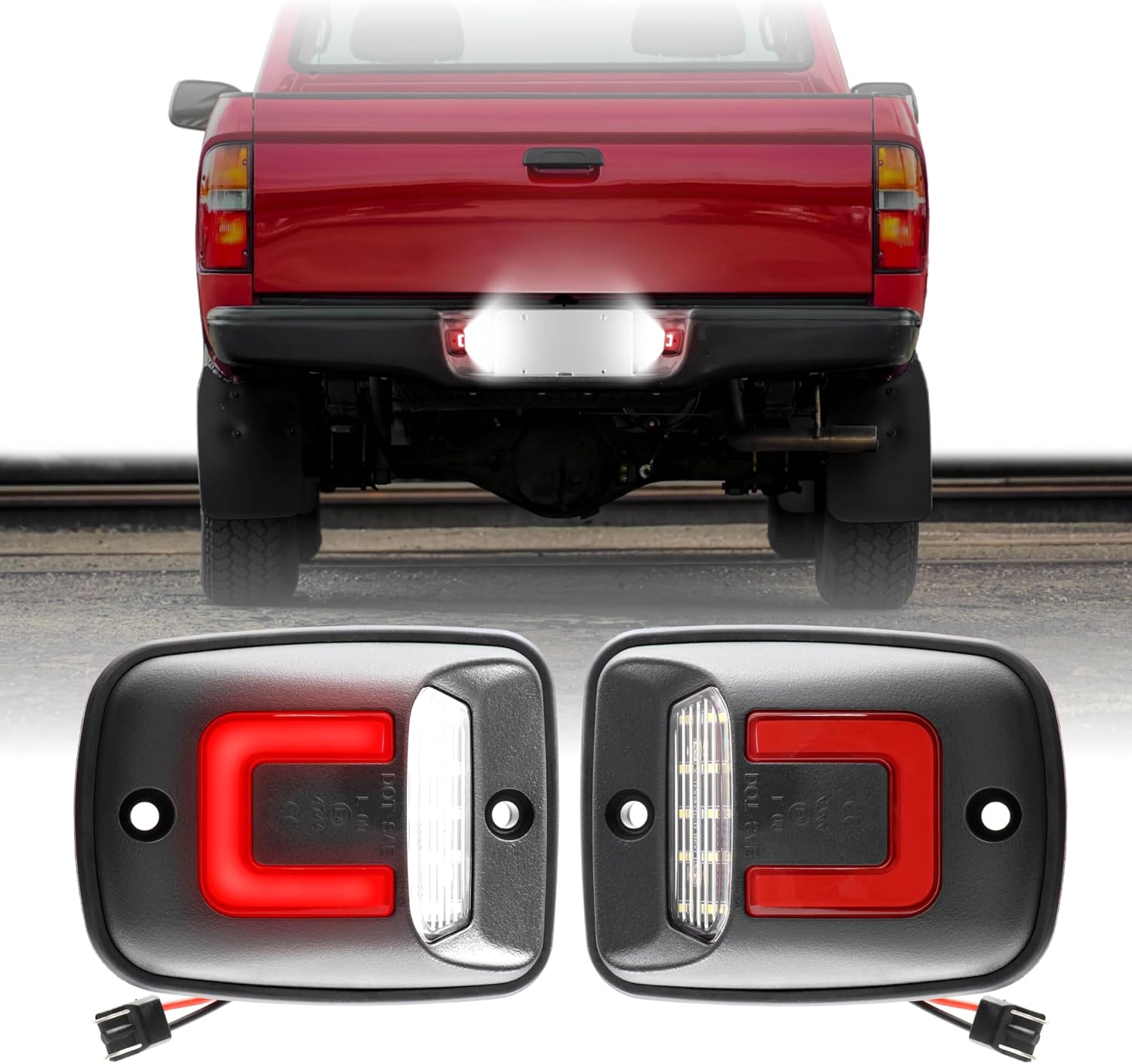 USR 95-04 Tacoma Pickup License Plate Light – LED Rear Lamps (Left + Right) Pair - Compatible with 1995-2004 Toyota Tacoma Pick Up 92-98 T100 Truck All Models (LED WHITE 6000K/ RED U SHAPE UPGRADE)