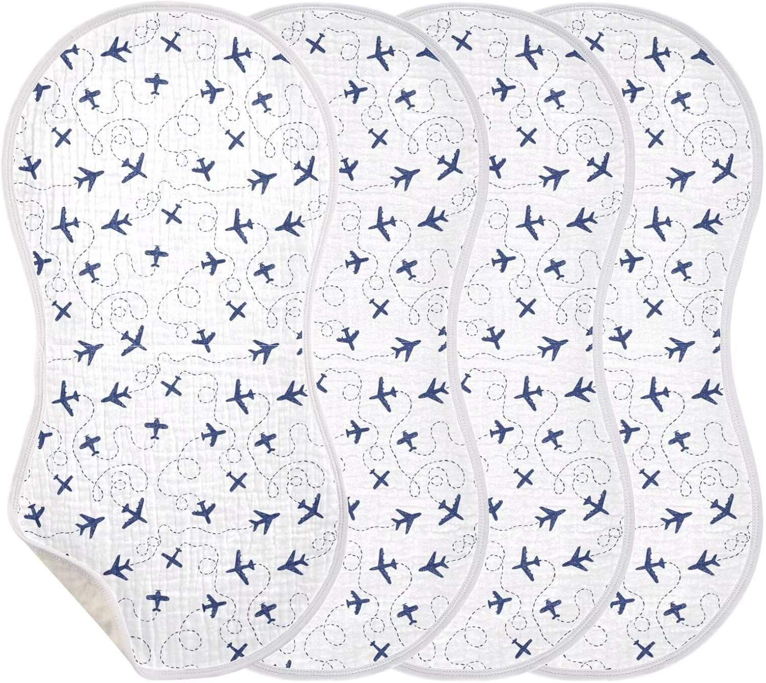 Baby Muslin Burp Cloths Set of 4 Blue Airplanes Muslin Washcloths Air Plane Transportation Sky White Milk Spit Up Rags Newborn Towel Burp Cloth Bib for Unisex Boys and Girls, 22 x 11 Inch