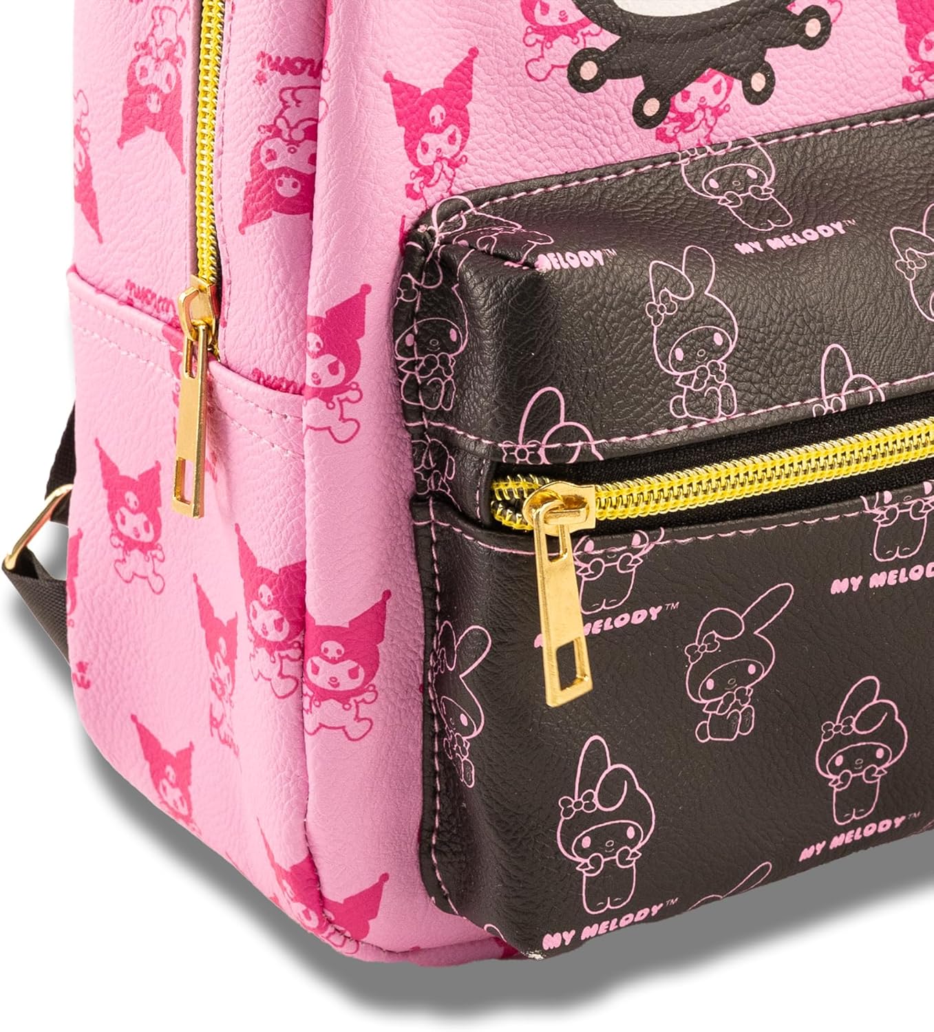 Fast Forward Sanrio Kuromi and My Melody Mini Backpack for Girls | PU Leather Daypack Backpack Featuring Kuromi and My Melody | Small Travel Bag, Lightweight Backpack | Ages 3+