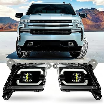 Daikokuya Black Lens with DRL Led Fog Lights Compatible with 2019-2023 Chevrolet Silverado 1500 2500HD 3500HD Upgrade and Modified 1 Pair Led Fog Lamp, Fog Light Assembly, Black A with DRL
