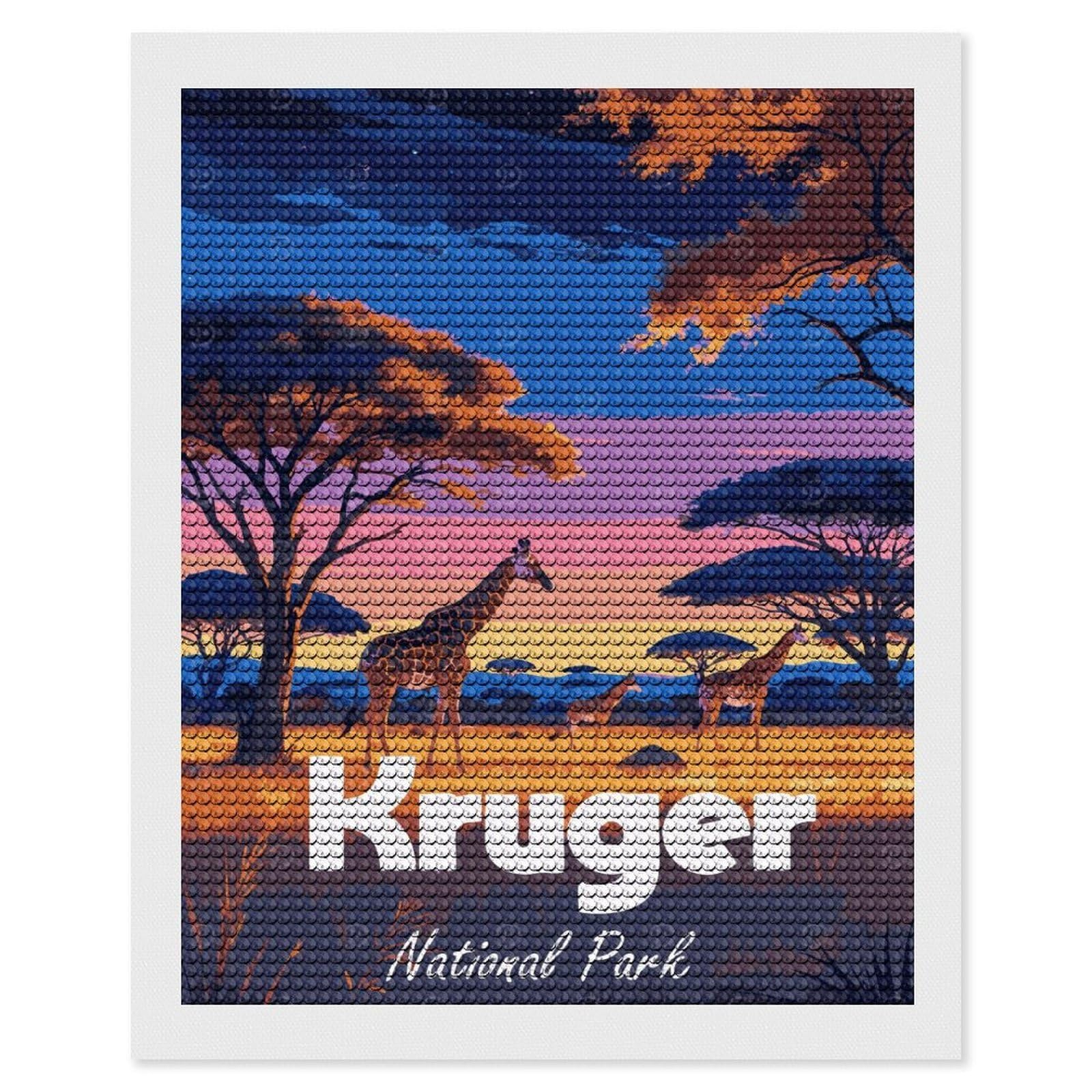 Junmoney Kruger National Park Giraffe Landscape Art Diamond Painting Canvas Kit 16"x20", Leisure Activity, Aesthetic Room Decor, with Tool Kit, DIY, Gift