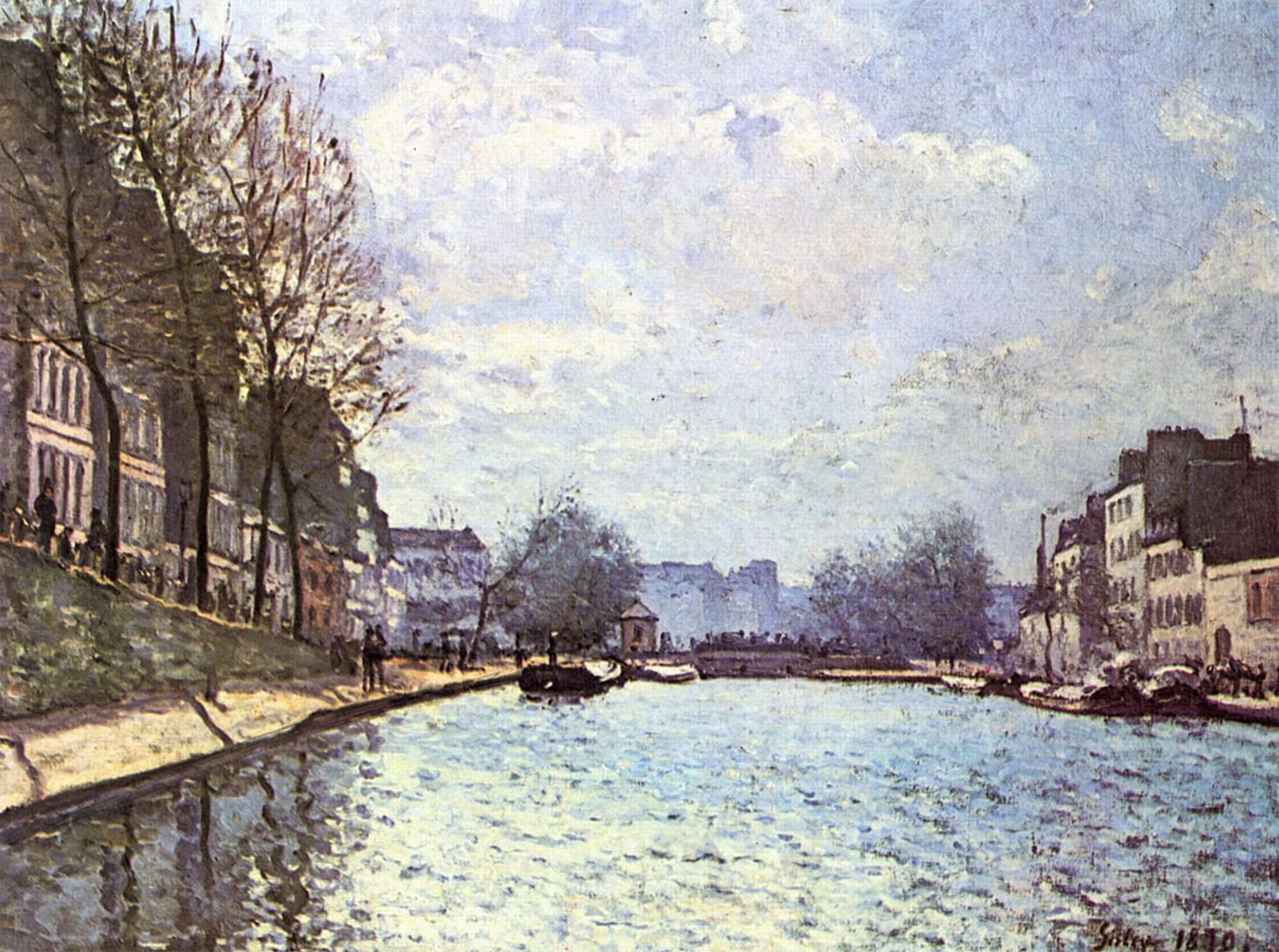 ARTXLXXBN Famous Prints Artwork Pictures Poster Painting Art View of the Saint Canal in Paris by Alfred Sisle Artwork Landscape Pictures for Home Decor 60x90cm
