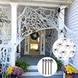 Halloween Decorations Spider Webs, 350 Sqft Giant Stretchy Beef Netting Spiders Webbing Outdoor with 30 Fake Spiders, Cut-Your-Own Flexible Netting Indoor Decor for Halloween Party Haunted House