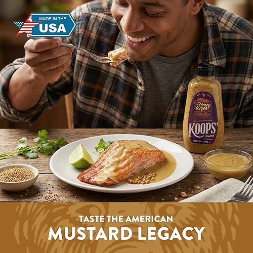 Miniatura 6 de Mostaza Dijon con Miel Koops' – Mostaza Gourmet, Sin Gluten, Kosher, Hecha en EE.UU., De Semillas de Mostaza de Calidad, Salsa de Mostaza con Miel