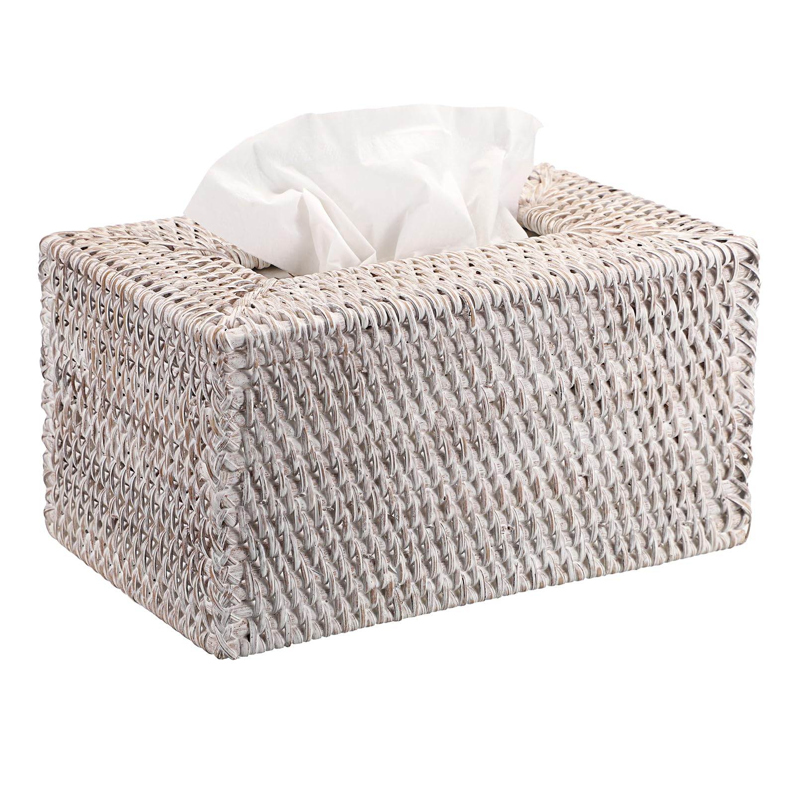 Sumnacon Taschentuchbox-Abdeckung, groß, rechteckig, Rattan, Taschentuchbox-Halter, dekorativer Taschentuchhalter für Badezimmer, WC, Wohnzimmer, Küche, Büro, Tisch, Schreibtisch, weiß getüncht