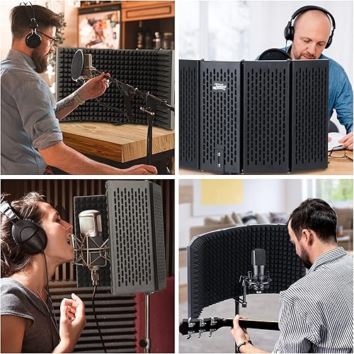 Miniatura 6 de Topnaca Escudo de aislamiento de micrófono, protector de micrófono plegable profesional de 5 paneles, espuma absorbente de alta densidad para
