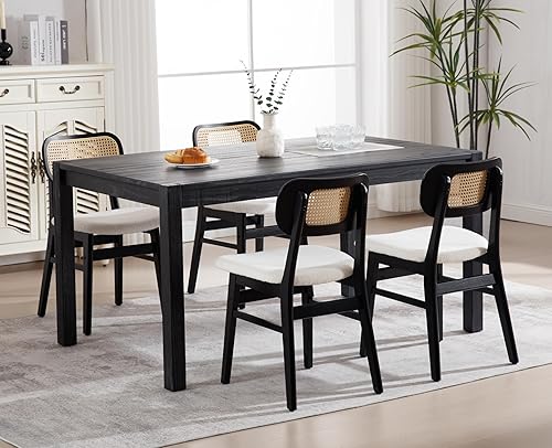 Vista 69 de EALSON Juego de 2 sillas de comedor de ratán, tapizadas de cuero, sillas de cocina de madera modernas de mediados de siglo, sillas laterales sin