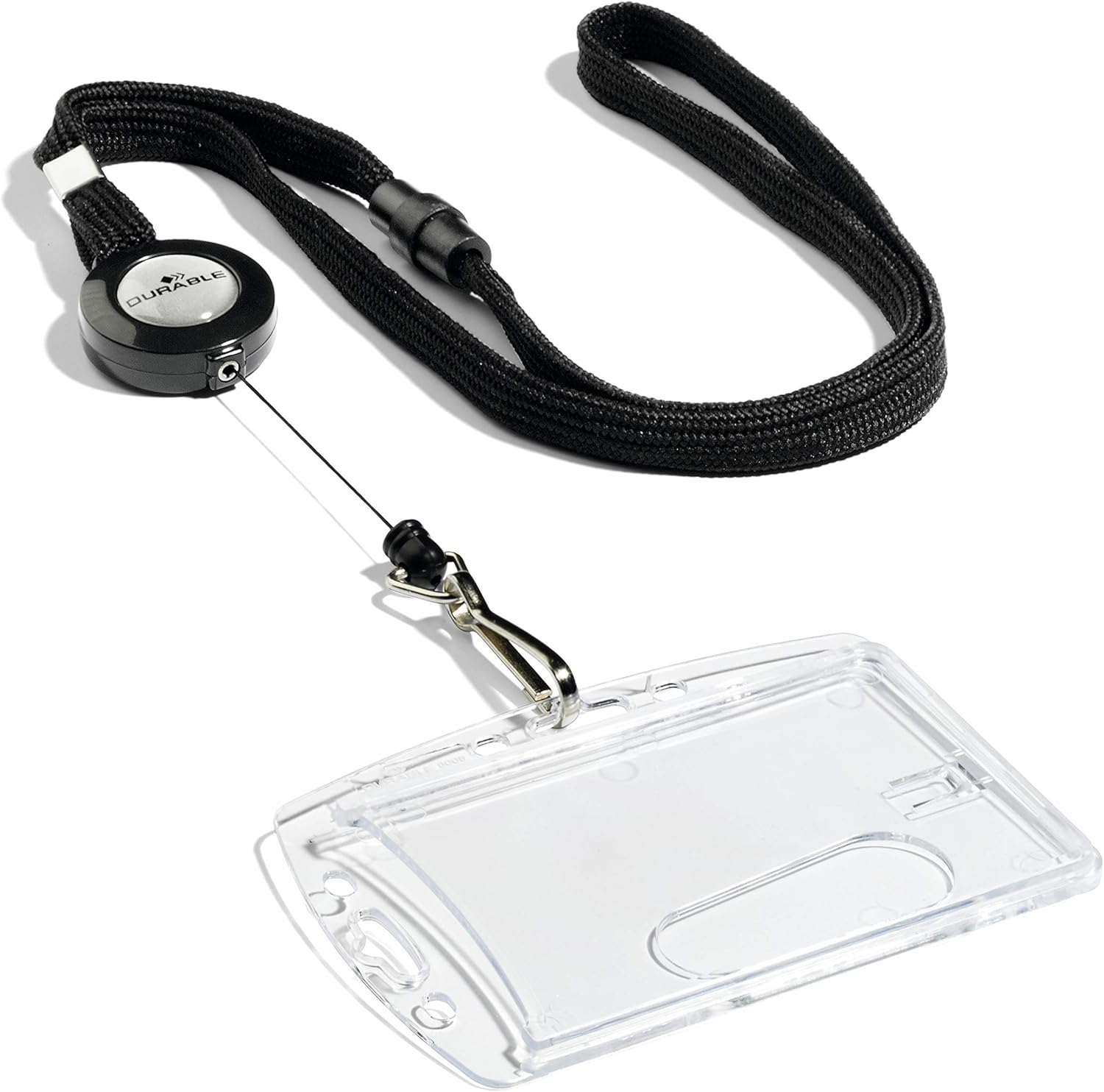 Durable 822301 Textile Lanyard with Badge Reel for Name Badges - Includes Safety Release - Black - Pack of 10