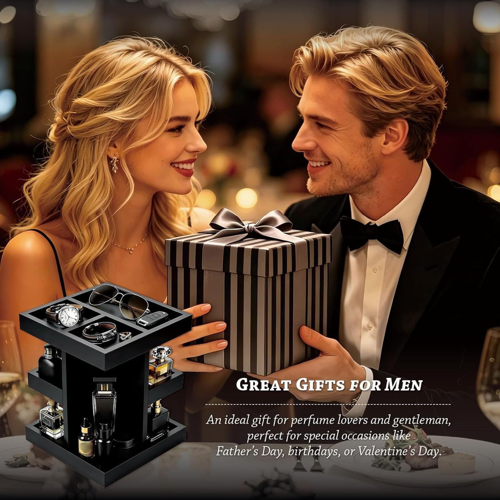 Obrotowy Drewniany Stojak Na Perfumy 360°, 3-Poziomowy Kwadratowy Organizer Na Perfumy Z 9 Przegródkami, Obrotowy Uchwyt Do Przechowywania Po Goleniu, Olejku Do Brody, Balsamu Do Golenia, Dekoracja