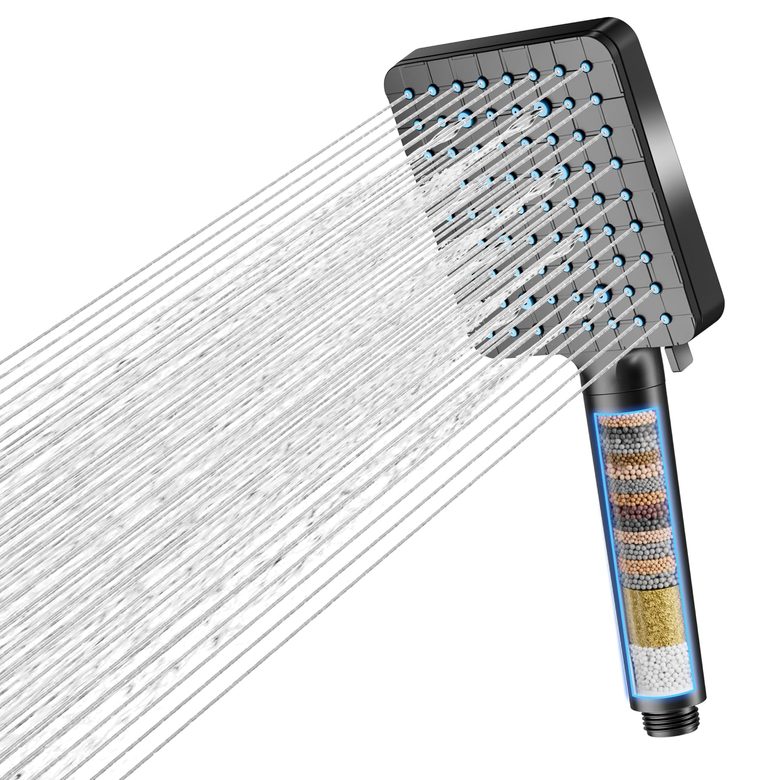 Cobbe F.black01 Hard Water Filter Shower Head, High Pressure Shower Head With 20 Stage Filter, 6 Spray Modes Square Powerful Showerhead For Residual Chlorine Remove, Black
