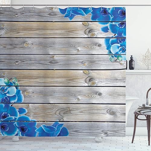 Miniatura 21 de Ambesonne Cortina de ducha amarilla, inspirada en pícnic, temática de los años 50, 60 y 70, estampado de lunares retro, juego de decoración de baño