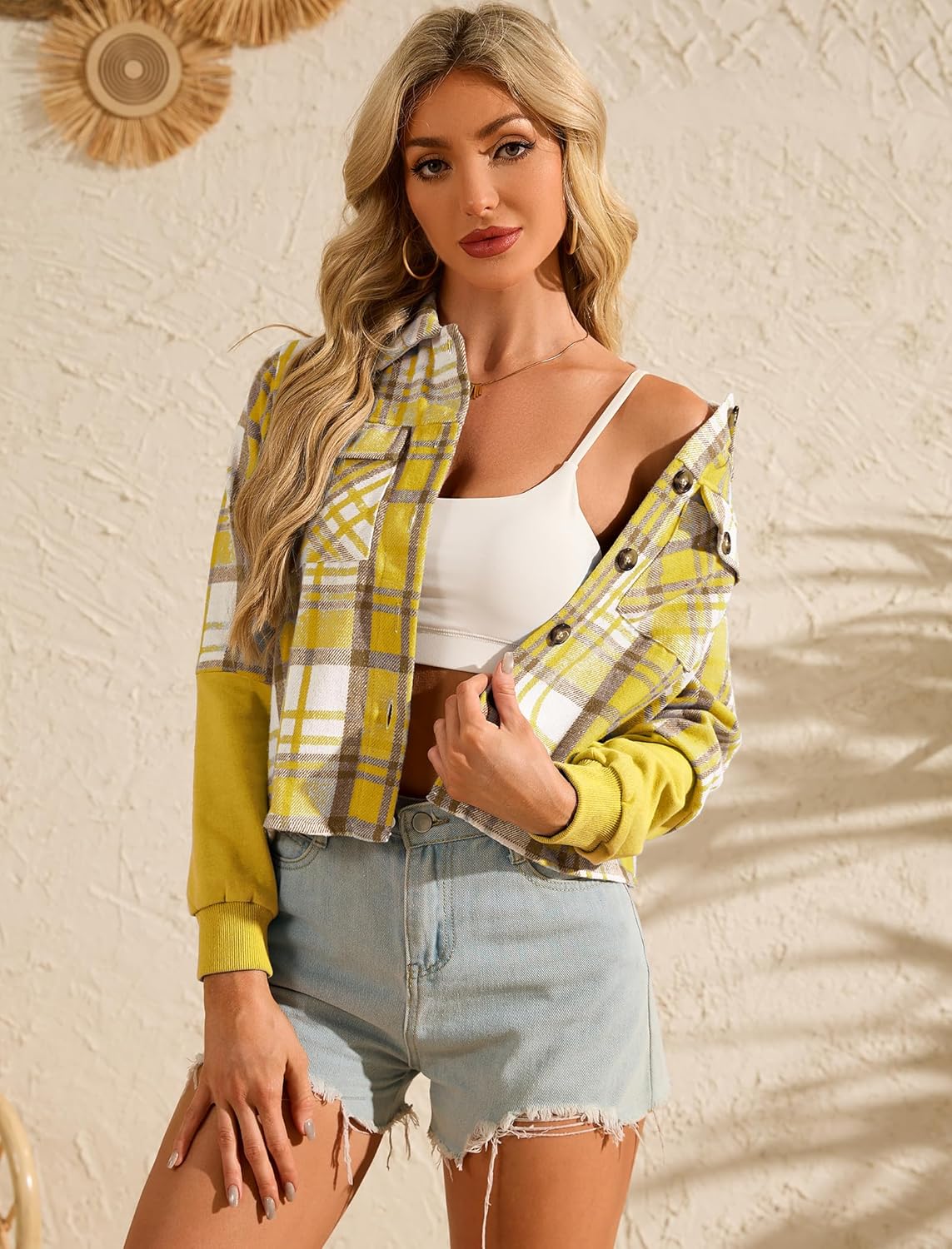 Flannels for Women Cropped Shacket Jacket Fashion Plaid Button Down Shirt 2026 Fall Coat Tops - Image 2