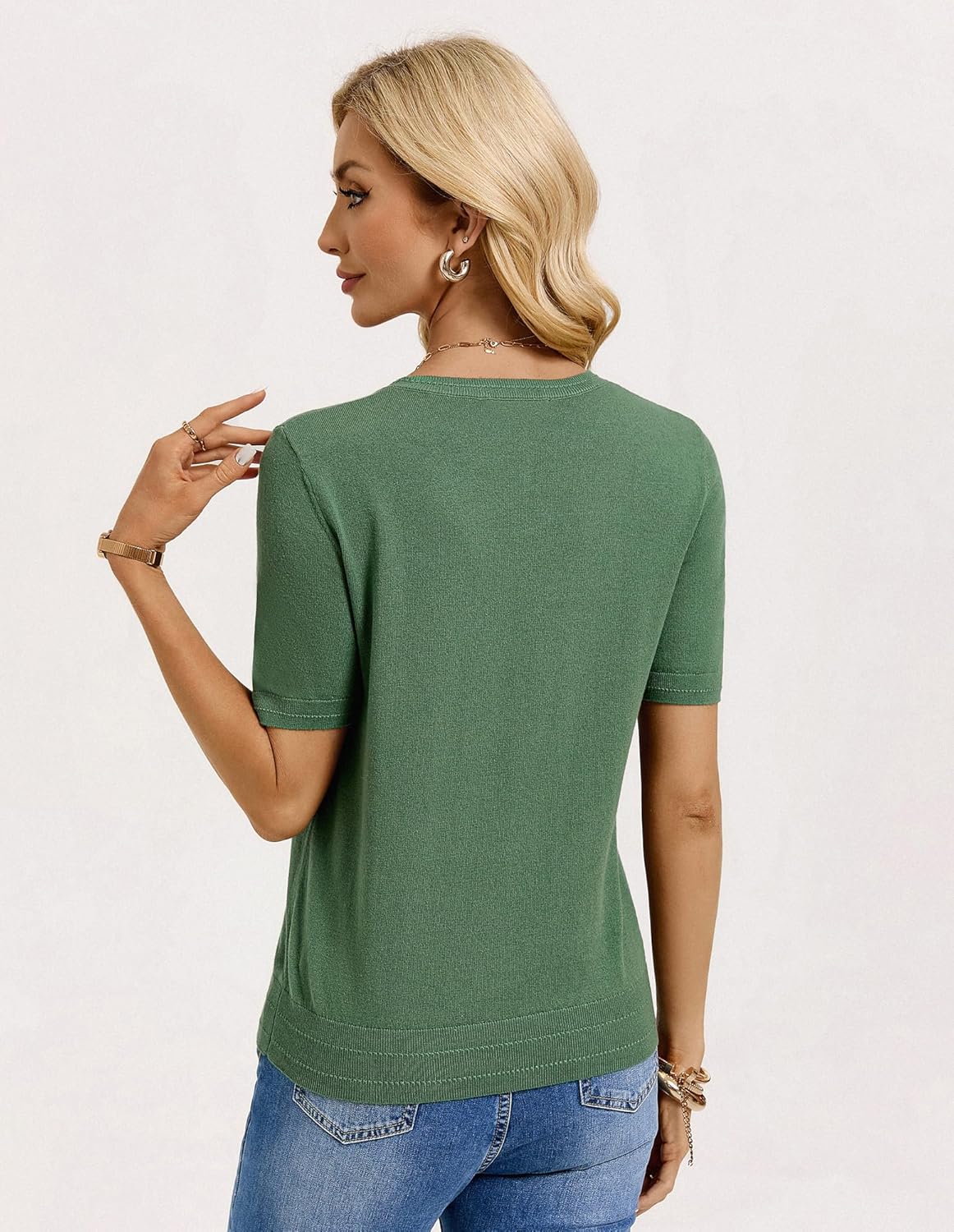 GRACE KARIN Short Sleeve Sweater for Women Cotton Spring Tops 2026 Crew Neck Business Casual Fashion Clothing Outfits - Image 5