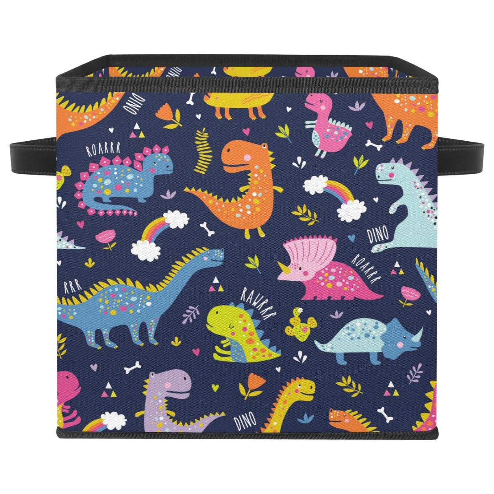 Boîte de rangement pliable cube en tissu à poignées pour placard | Motif dinosaures