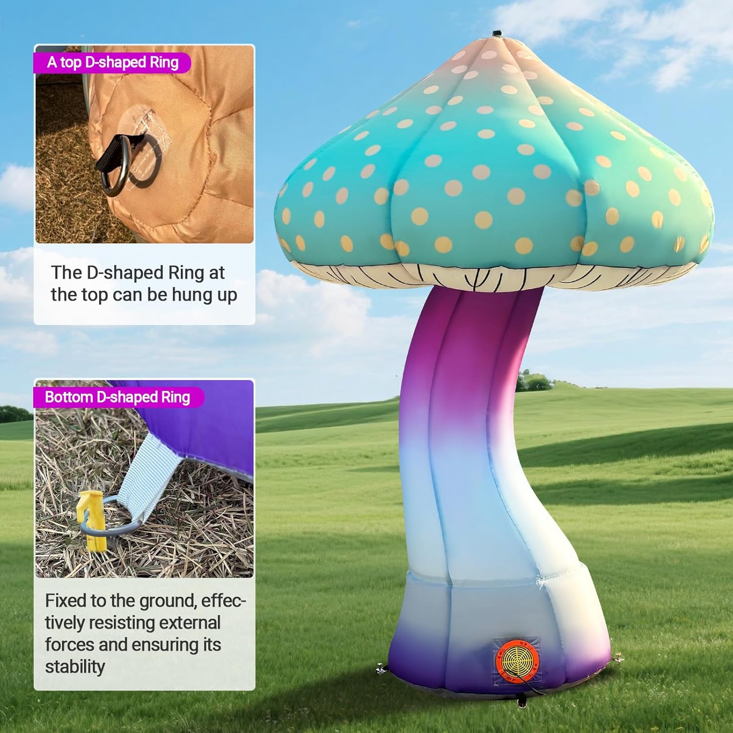 OZIS 8FT Giant Inflatable Mushroom with Built-in LED Light & Blower,Portable Inflatable Mushroom for Outdoor Christmas Decoration Garden Party, Easy to Setup