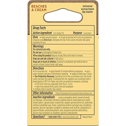 Miniatura 11 de Burt's Bees Bálsamo labial SPF 30, playas y crema, cuidado solar resistente al agua, fórmula de óxido de zinc libre de nano, tratamiento labial