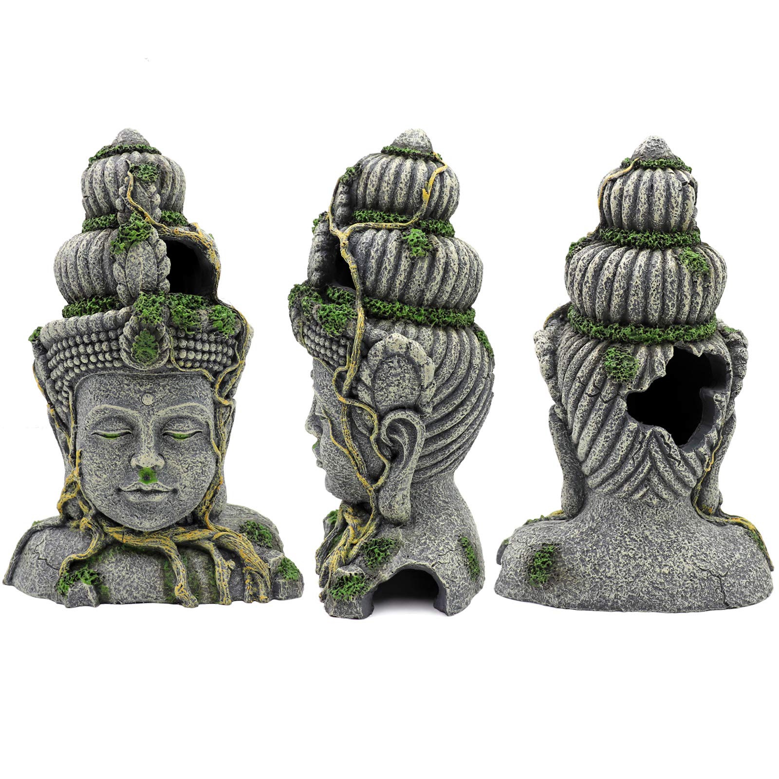 Decoraciones De Pecera Grande Buda Acuario Ornamentos Cueva, Verde Musgo Planta Cubierta Piedra Decoración Escondite Pescado, 27.5x18x10cm