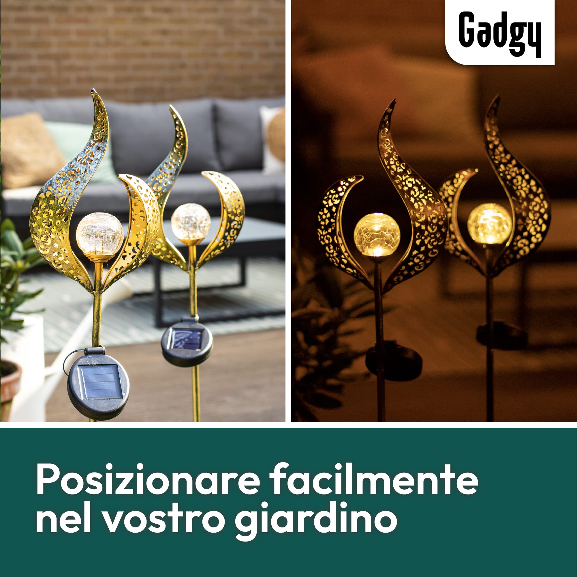 Gadgy Set di 2 Luci Solari da Giardino Effetto Fiamma LED – Lampade Decorative da Esterno Impermeabili per Patio, Balcone e Giardino – Illuminazione Solare Automatica