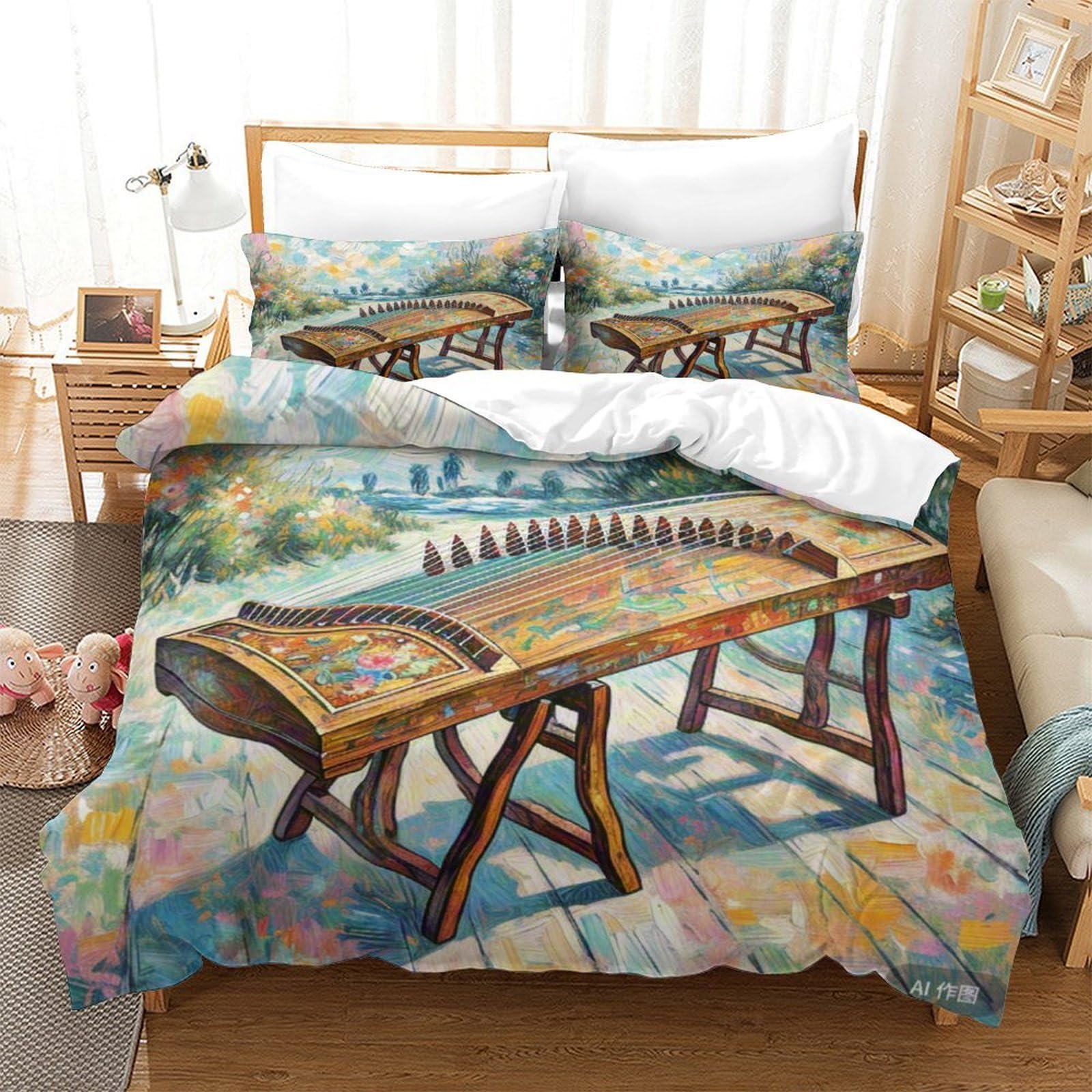 Housse de Couette Guzheng 260x220 cm en Microfibre pour Éviter les Draps Froissés et Rêches