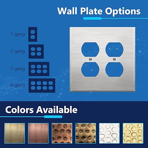 Miniatura 4 de LIDER Placa de pared de metal para receptáculo doble dúplex, resistente a los impactoscorrosión, cubierta de salida de metal, acero inoxidable 430,