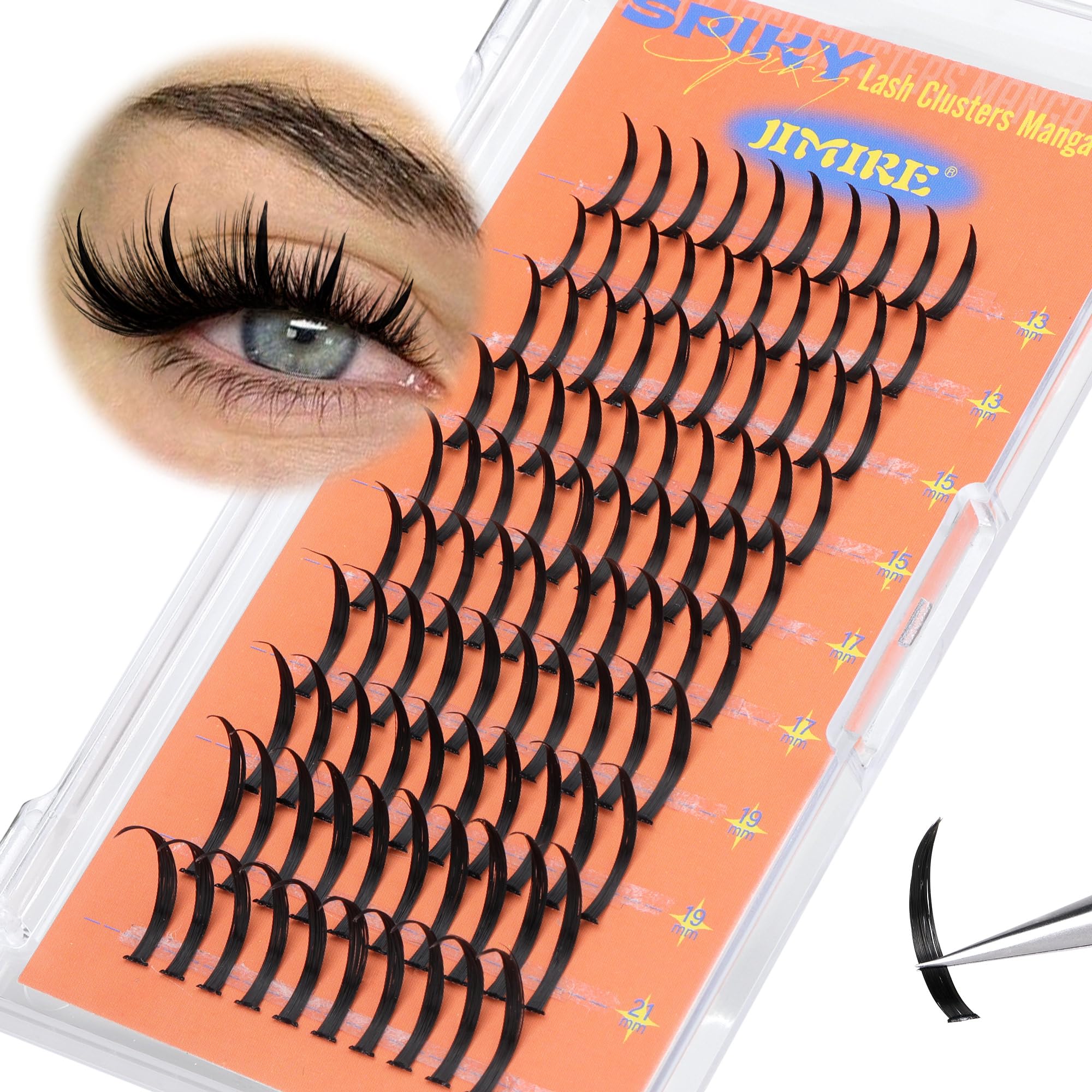 JIMIRESpike Cluster Lashes Manga Individual Eyeashes Fairy Lash Clusters 13-21MM Mix D Curl Lashes Individual Cluster Premade Wispy Lashes Clusters Wet Look