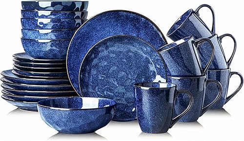 Juego de vajilla de cerámica de 24 piezas para 6, platos llanos de cerámica, platos de ensalada, juego de tazones, juego de tazas de café, apto para