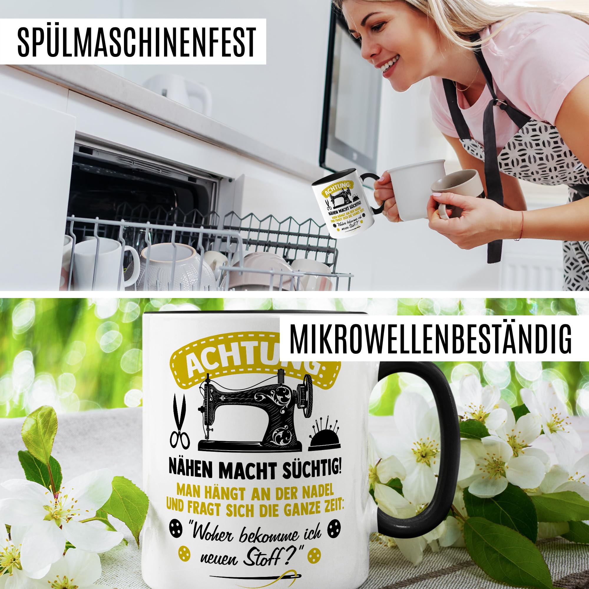 Tasse „Nähen Macht Süchtig!“ – Lustige Kaffeetasse Für Näherinnen (Weiß, 330 Ml, Spülmaschinengeeignet)