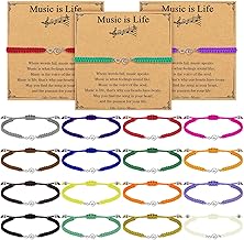 16 Set Music Gifts Note Bracelets with Greeting Cards Musical Charm Black Braid Rope Bracelets Graduation Musical Party Choir Gifts for Music Party Favors Cheerleading Lovers Birthday