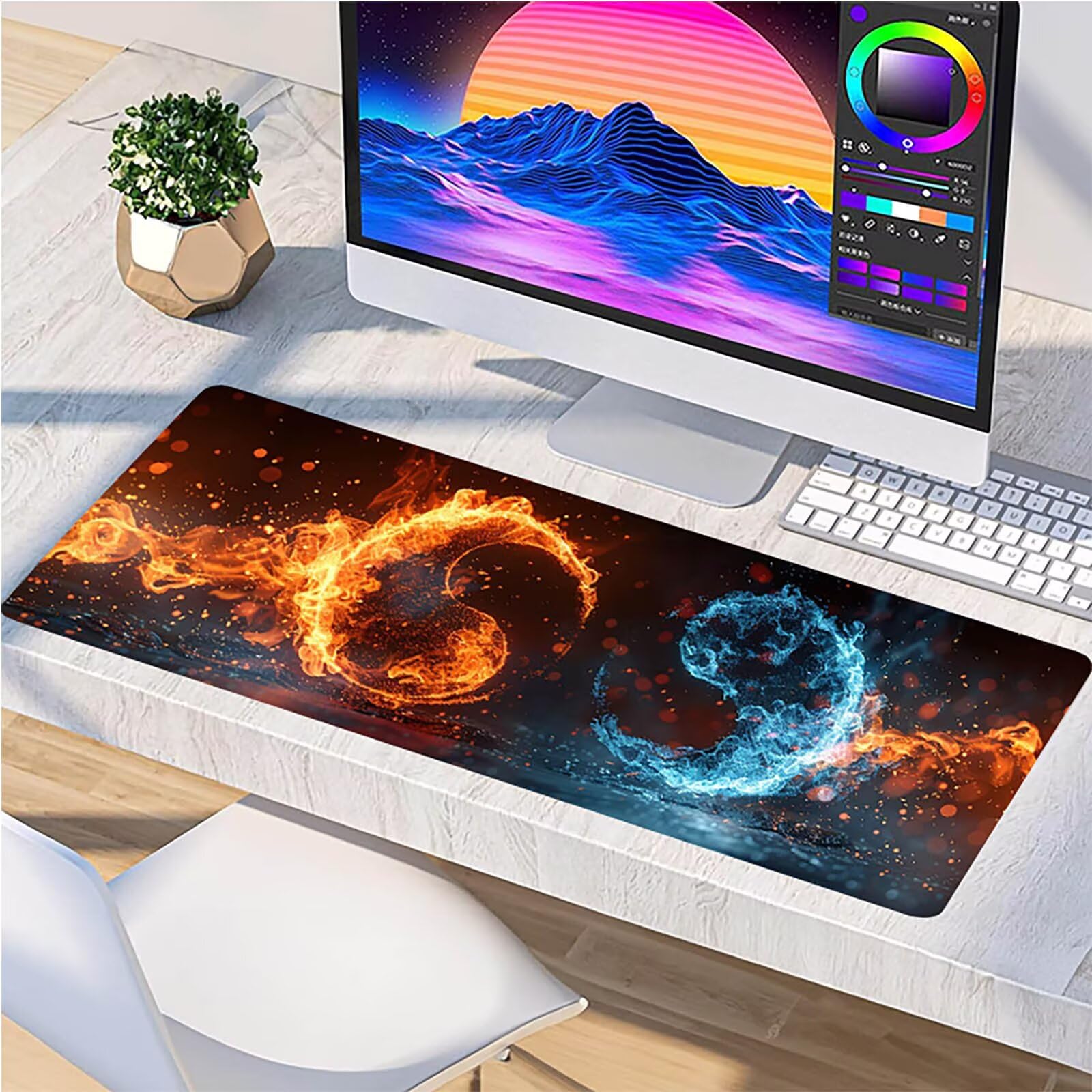 Tappetino Mouse XXL 1500 x 800 mm, Tappetino Mouse Fiamma, Gaming Mousepad Migliorare la Velocità e la Precisione, Mouse Pad con Base in Gomma Antiscivolo, Ufficio Accessori Gaming, Rosso 7-1464