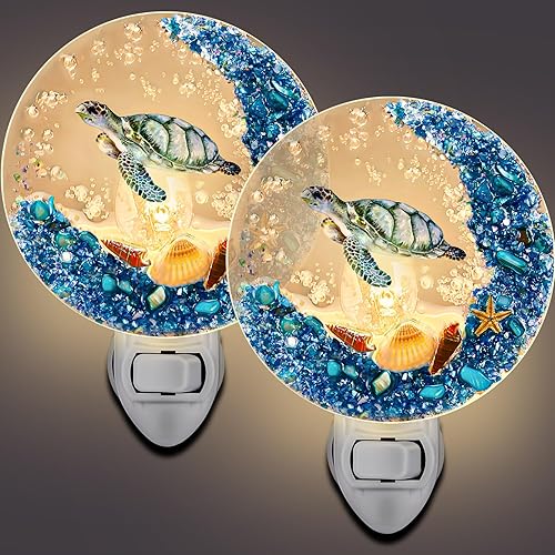 2 piezas de luz nocturna de conchas marinas con enchufe, luz nocturna decorativa de animales marinos, luz nocturna de playa, lámparas de noche