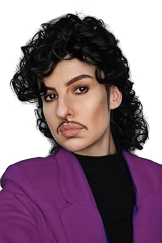 Miniatura 2 de ALLAURA Pelucas Purple Prince - Peluca para hombre, peluca de disfraz de los años 80 y 90, pelo corto rizado negro de anime para cosplay, peluca de