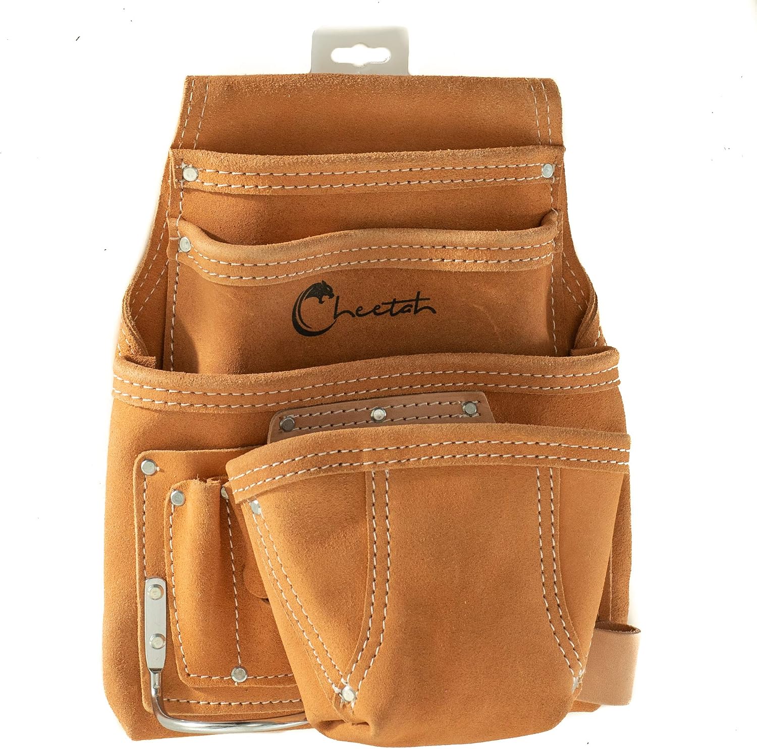 CHEETAH Professional Carpenter Electrician Handyman Construction 10 Pocket Tool Kit Pouch Bag Apron- 100% Genuine Leather