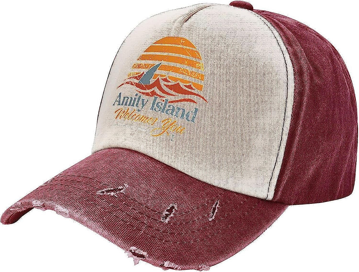 Jaws Amity Island Hats Distressed Baseball Caps Washed Dad Trucker Denim Cowboy Hat