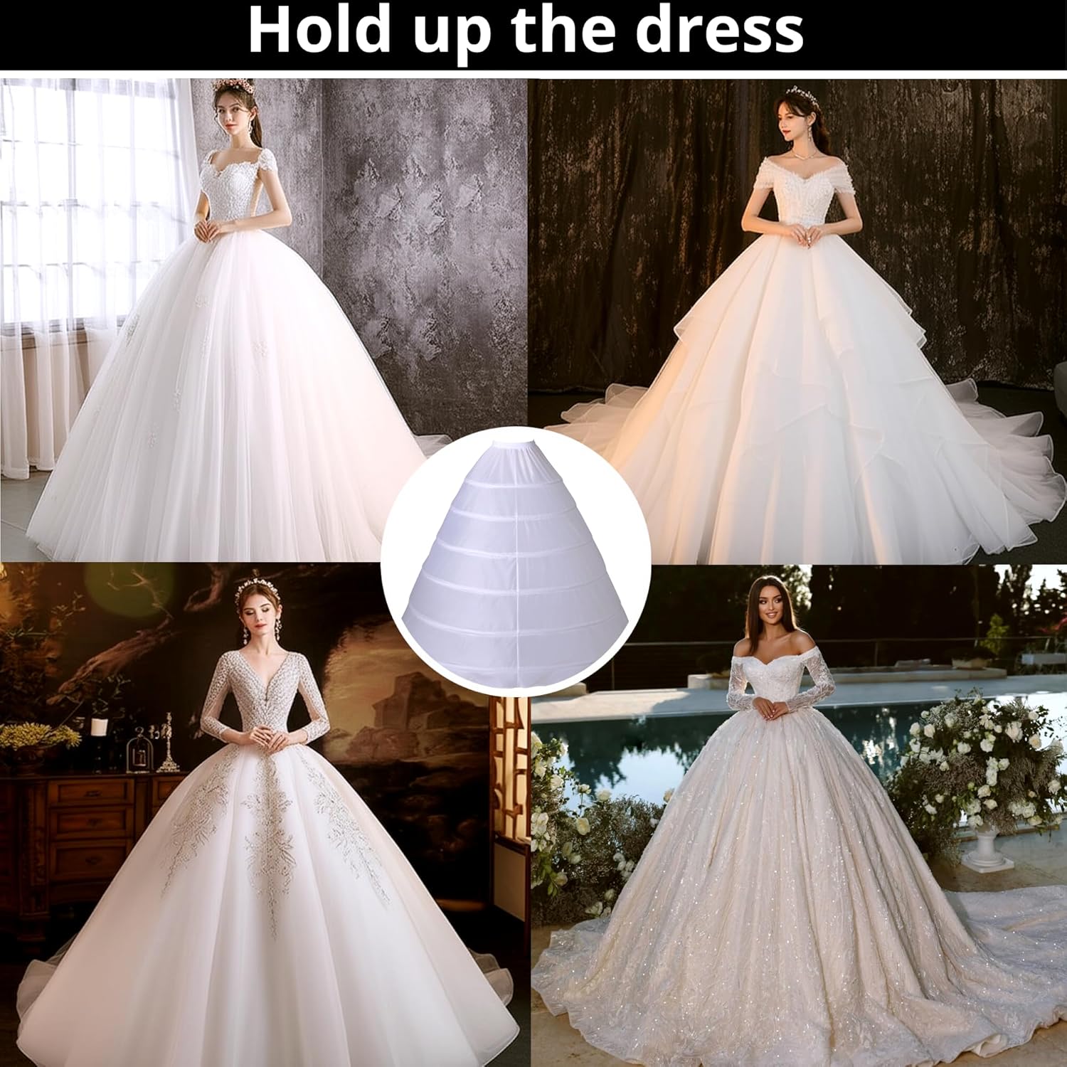 LSSAWZH Women 6 Hoop Crinoline Petticoat A-Line Underskirt, Floor Length Petticoat Slip for Ball Gown, Wedding Bridal Dress - Image 7