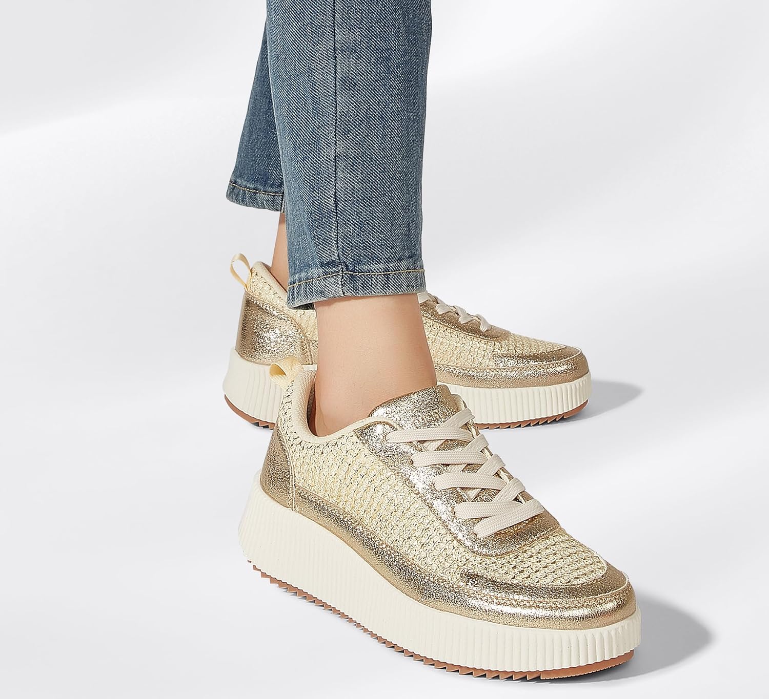 LUCKY STEP Women's Platform Sneakers Rhinestone Fashion Chunky Casual Sparkly Retro Braided Walking Shoes - Image 6