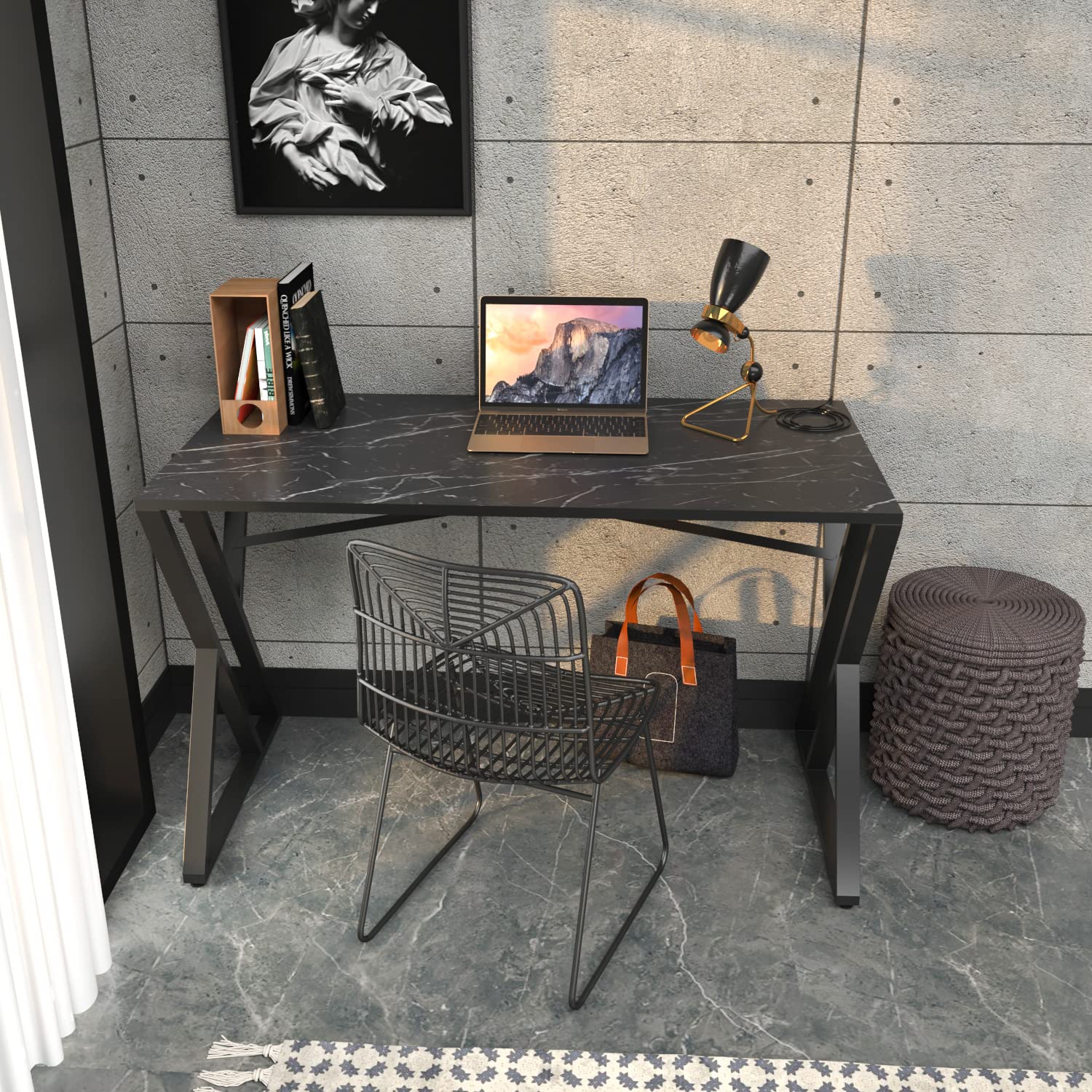 DECOROTIKA Gyza Bureau d'ordinateur, Bois d'ingénierie, Bendire/Noir