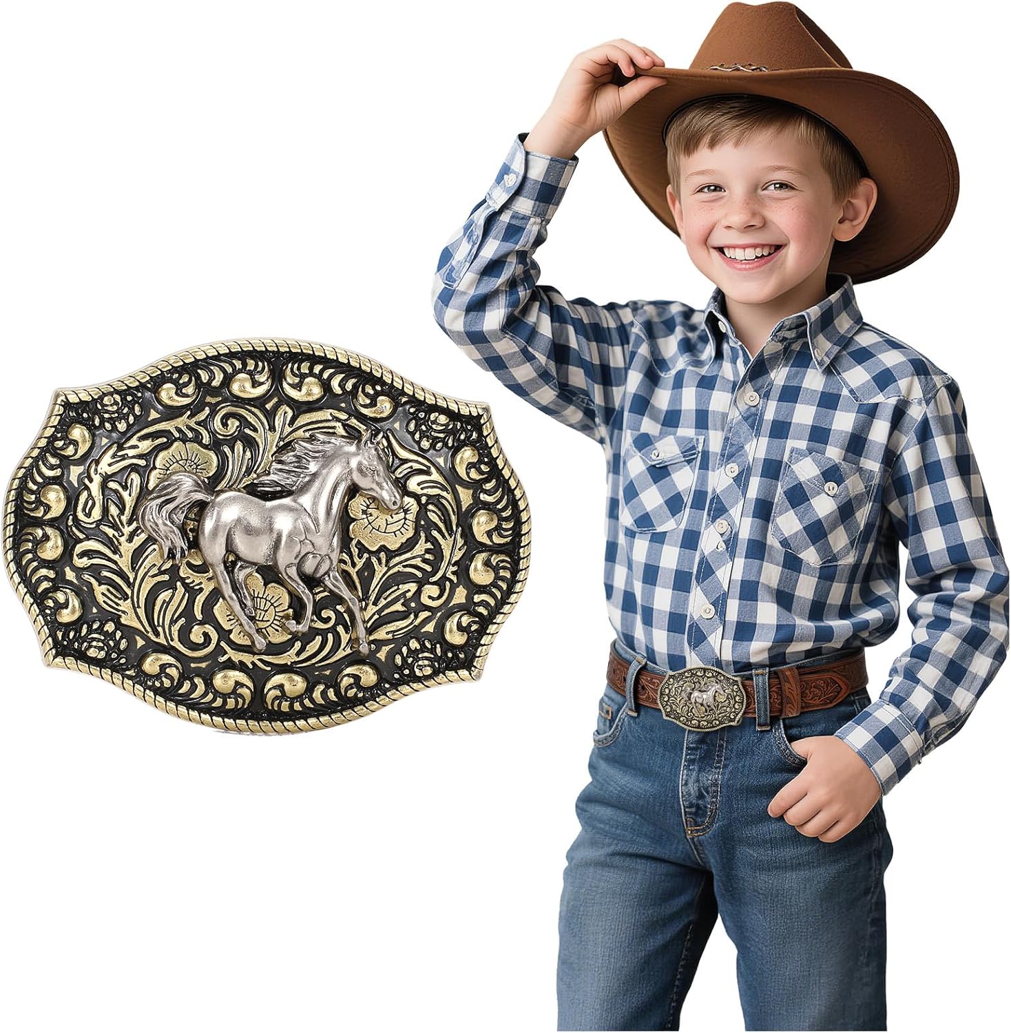 BELTROAD Kids Western Belt Buckles for Boys Girls Texas Rodeo Cowboy Cowgirl Western Party Replacement Novelty Belt Buckle