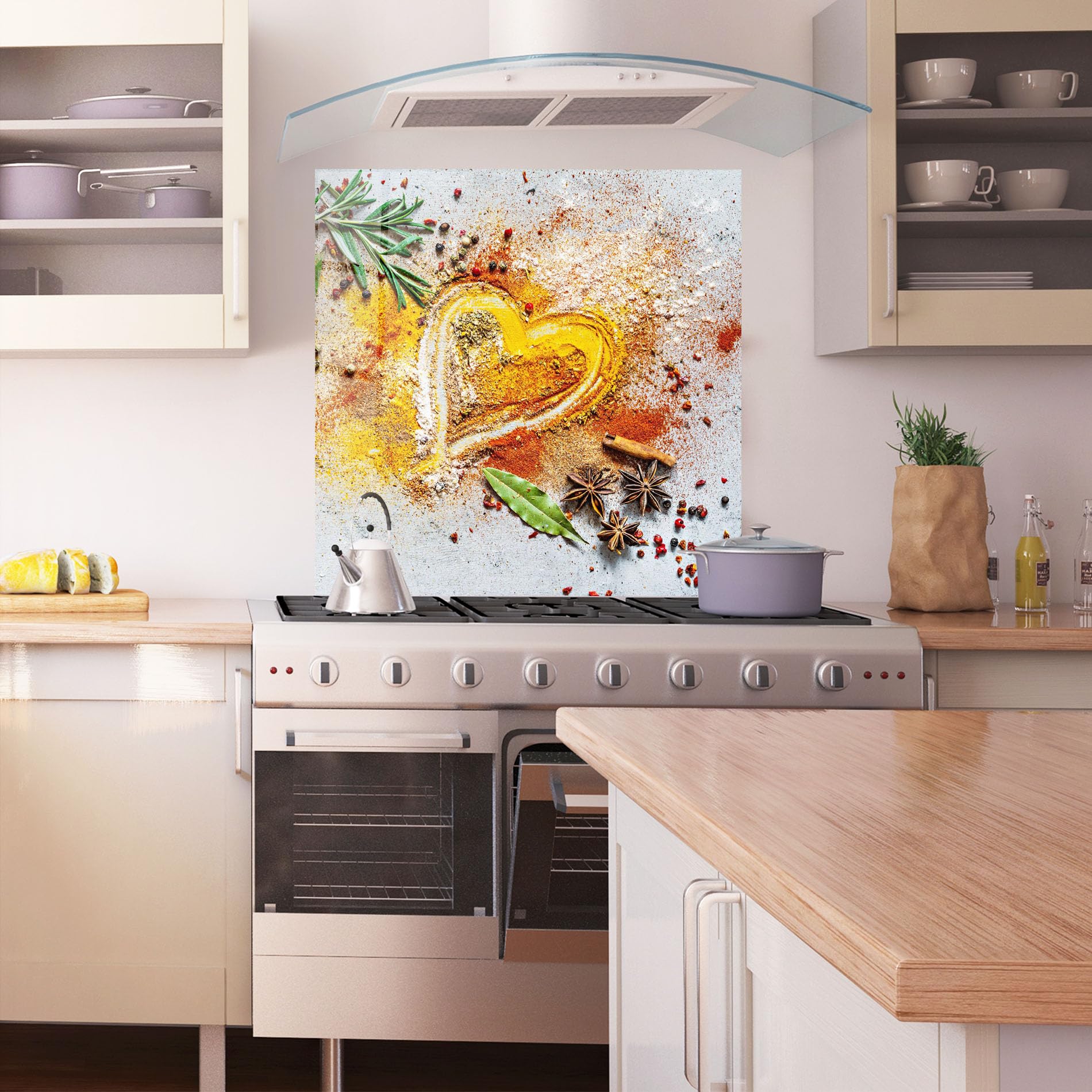 ARTHUB® Paraschizzi Cucina in Vetro temperato 60x60 cm, Heart Spice Powders | Protezione Contro Gli Schizzi, Protezione murale per fornelli, Vetro temperato, Alimenti, Spezie