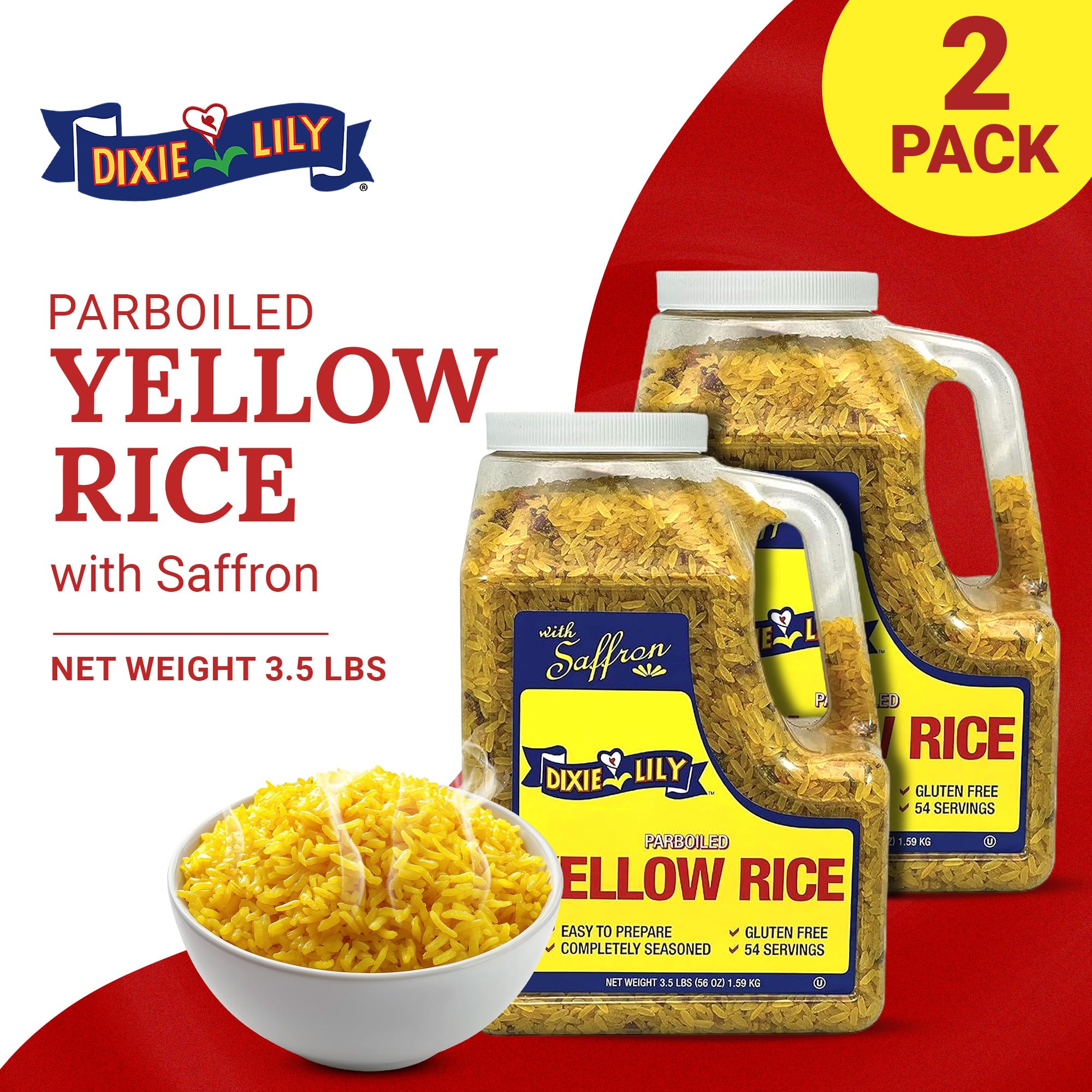 Dixie Lily Yellow Rice Dinner/Jug - Long Grain Parboiled Rice with Dehydrated Vegetables with Vitamins, Easy-to-Prepare, 2 Pack