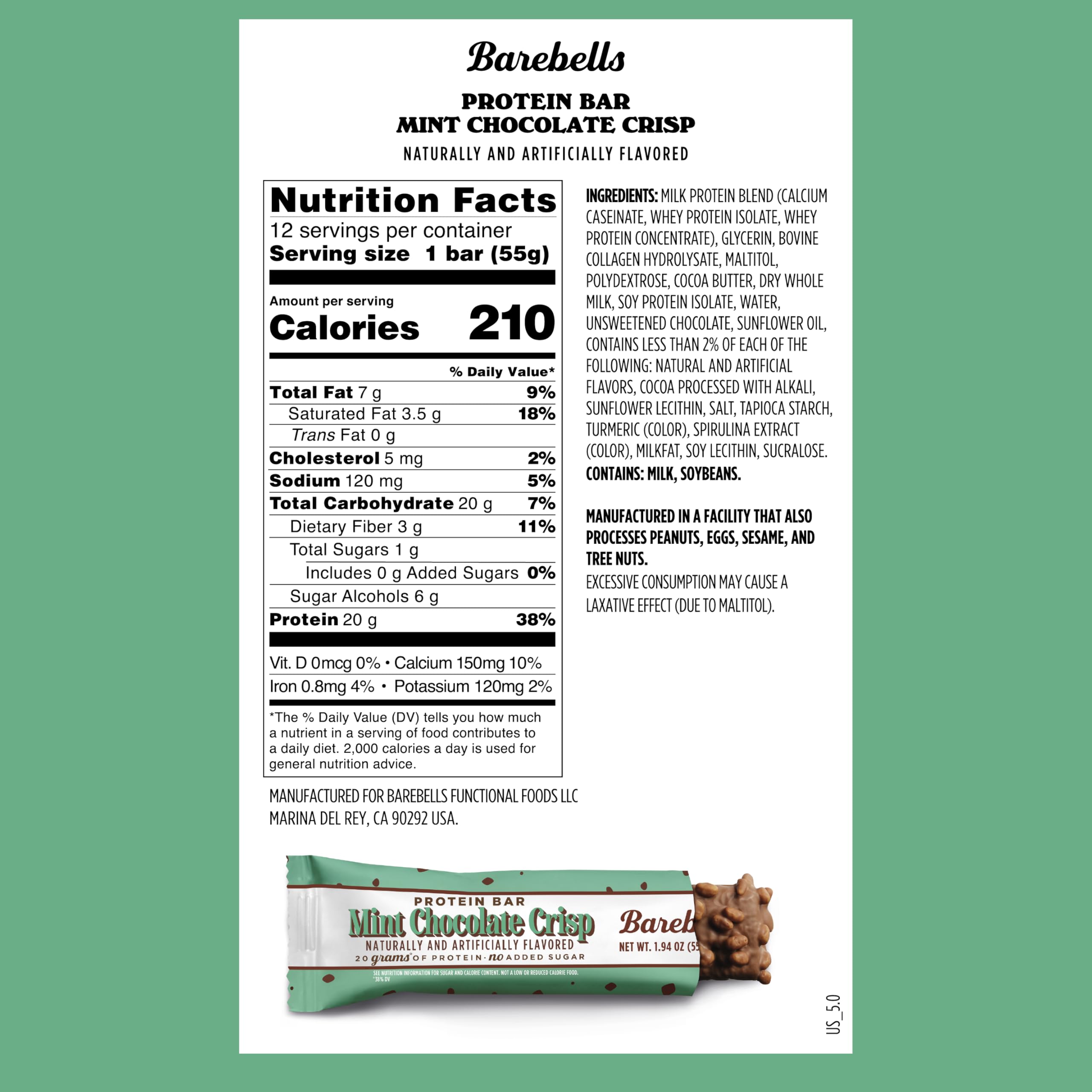 Barebells Mint Chocolate Crisp Protein Bar – 20g Protein – No Added Sugar – 12 x 55g High Protein Snack – Post Workout Snack — Amazon image 2
