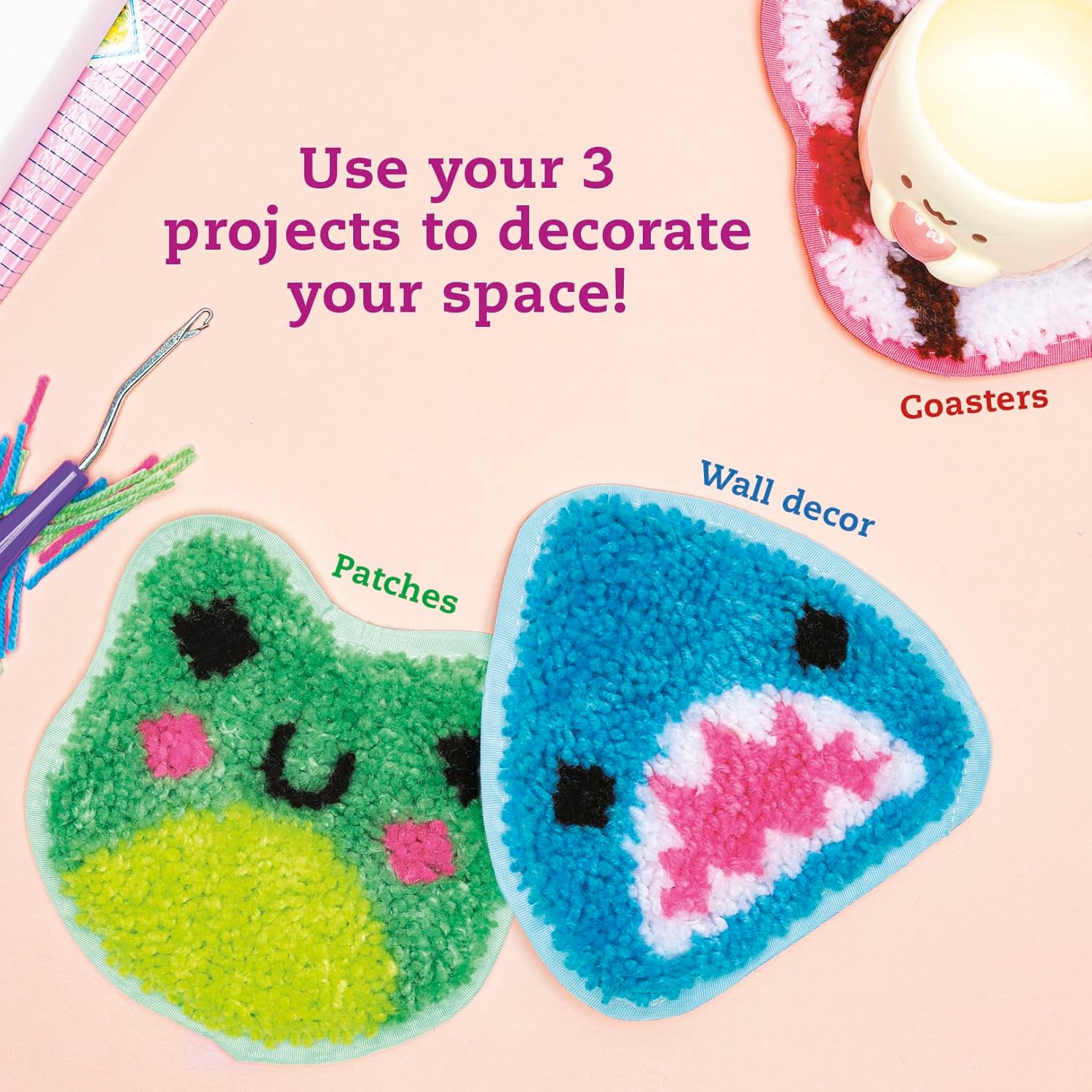Klutz Latch Hook Animals: Red Panda, Frog & Shark