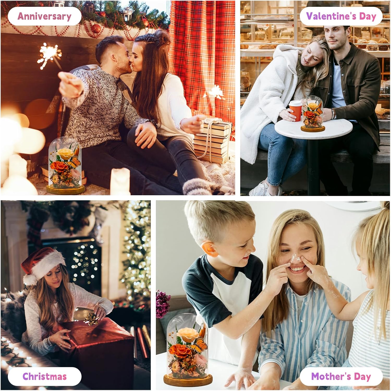 Eternal Flower with Butterfly: Big Flowers Big Love-Elegant Flower in Glass Dome-Thanksgiving, Christmas, Mom Gifts for Her-Flowers for Delivery Prime-Floral Arrangements (Orange) - Image 5