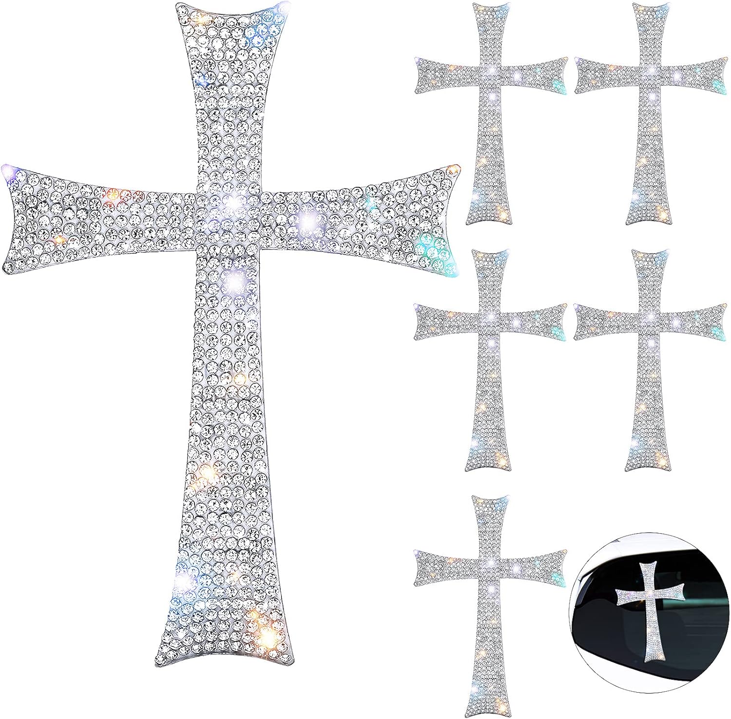 6 Pieces Silver Bling Cross Waterproof Decals Sti Car Max 70 Off Rhinestone