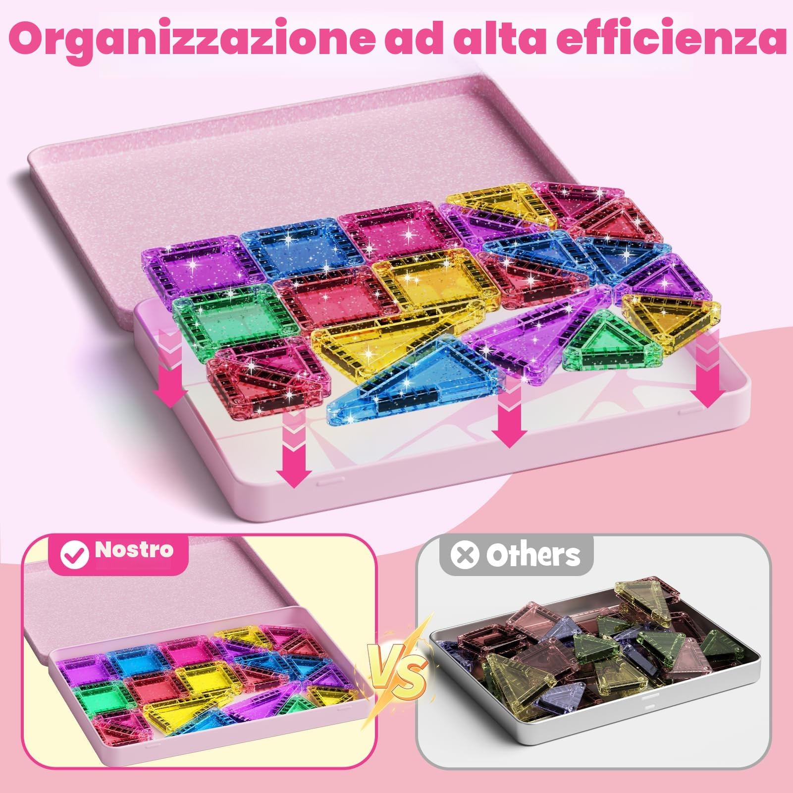 Set di 42 piastrelle magnetiche da viaggio con glitter da viaggio, per bambini, menta, piastrelle magnetiche con base in ferro, mattoncini da costruzione magnetici, giocattolo da viaggio, regalo per 3