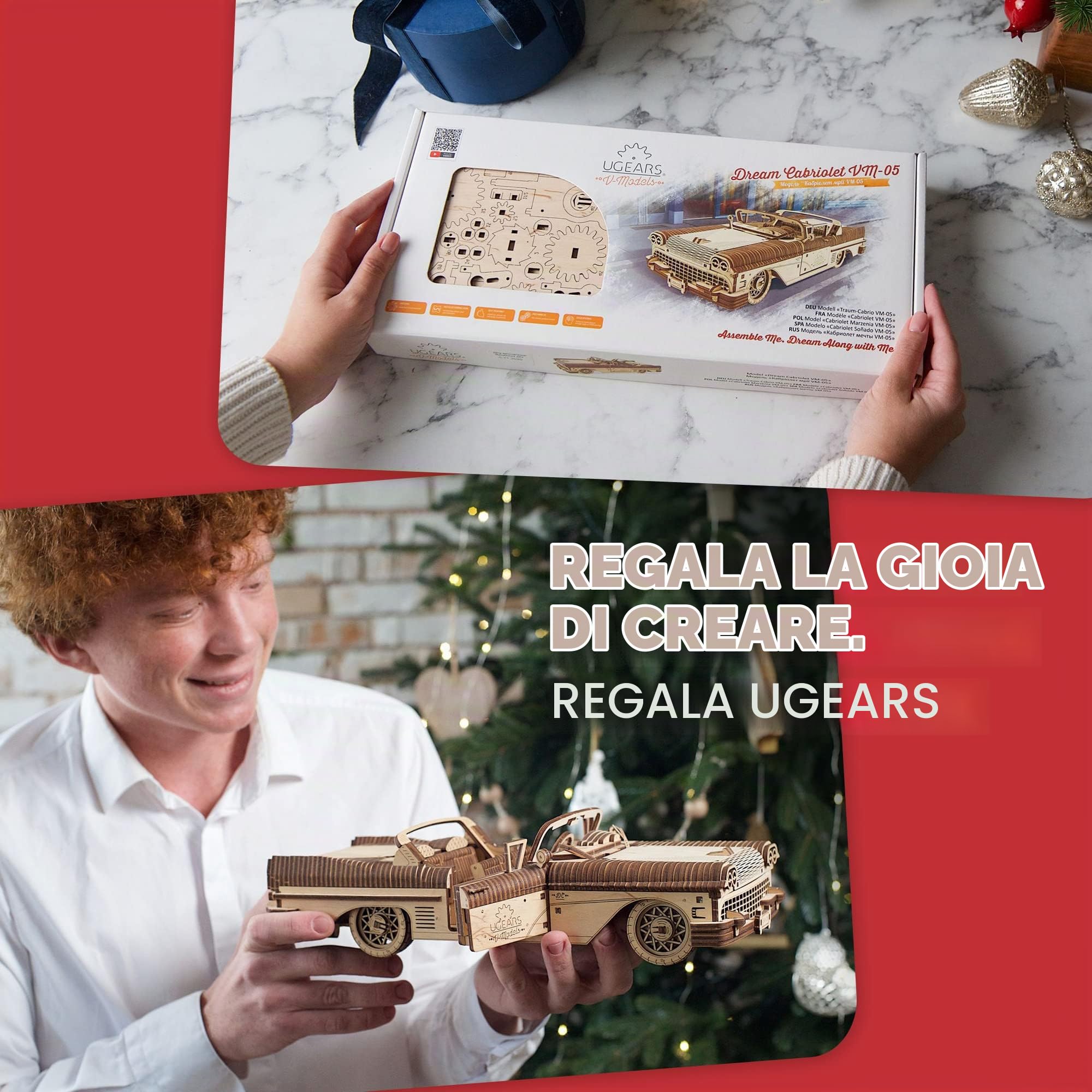 UGEARS Dream Cabriolet - Regalo per la festa del papà Puzzle 3D per adulti Modelli meccanici Puzzle in legno Rompicapo Kit di costruzione artigianale per adulti Puzzle fai-da-te Apprendimento