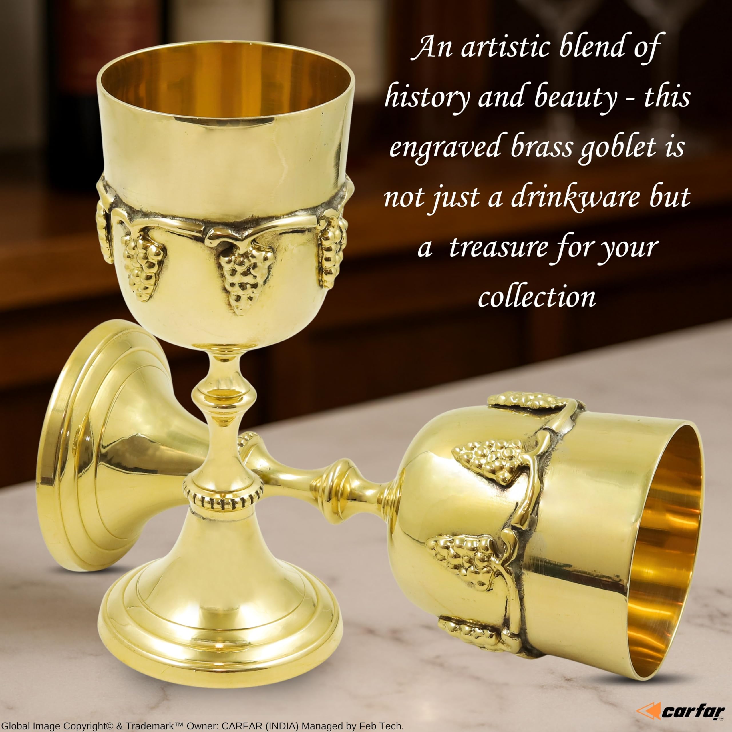 Verre à calice en laiton avec détails complexes de raisin et boîte en velours rouge doré pour communion, messe religieuse, eucharistie chrétienne, rituels sacrés