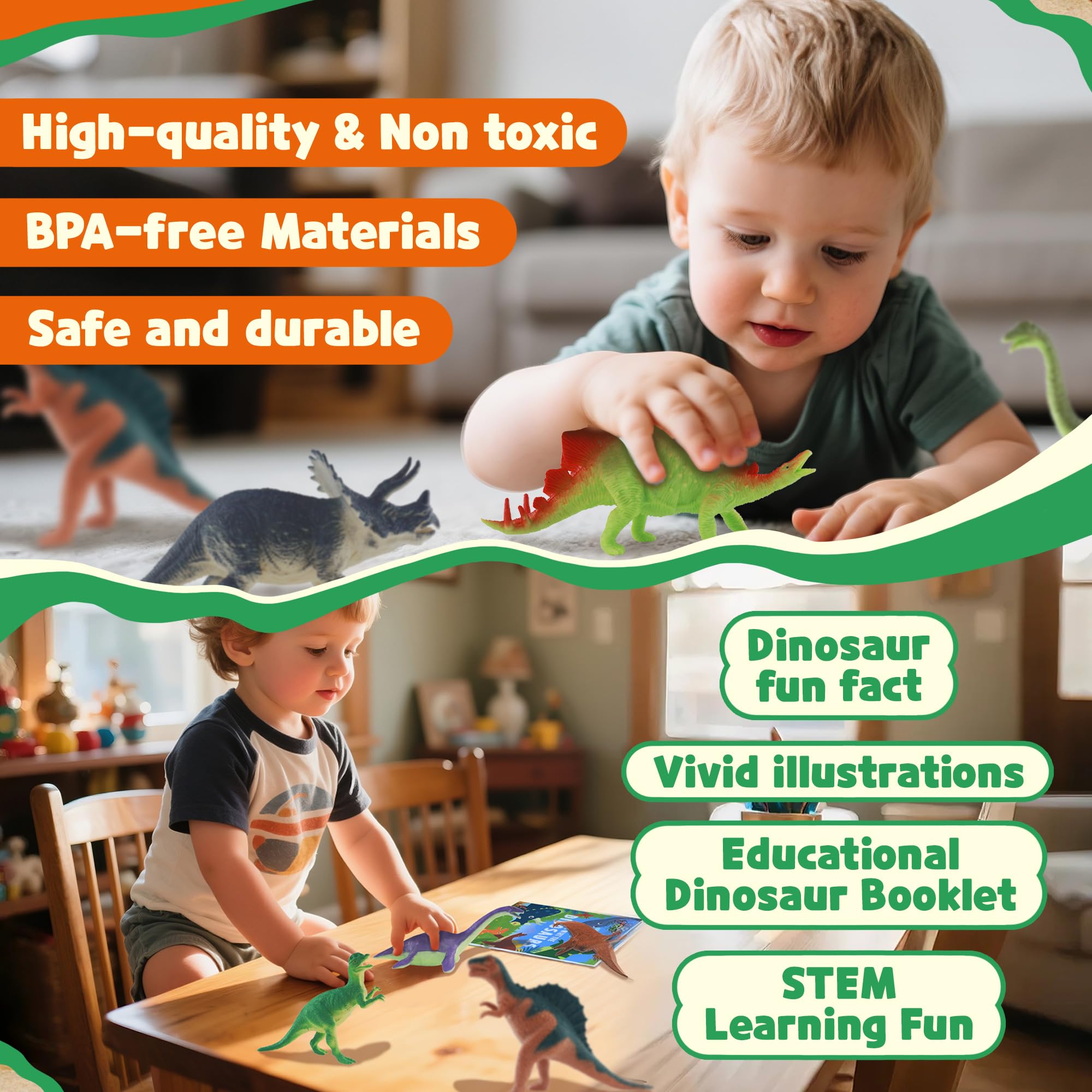Zippytots - Juguete de dinosaurio para niños de 3 a 5 a 5 a 7 a 14 figuras realistas de dinosaurio de plástico con caja de almacenamiento y folleto de aprendizaje, juguete educativo para niños y niños